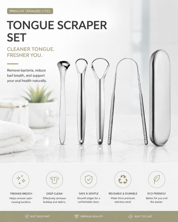 Stainless Steel Tongue Scraper – Fresh Breath & Cleaner Tongue Care