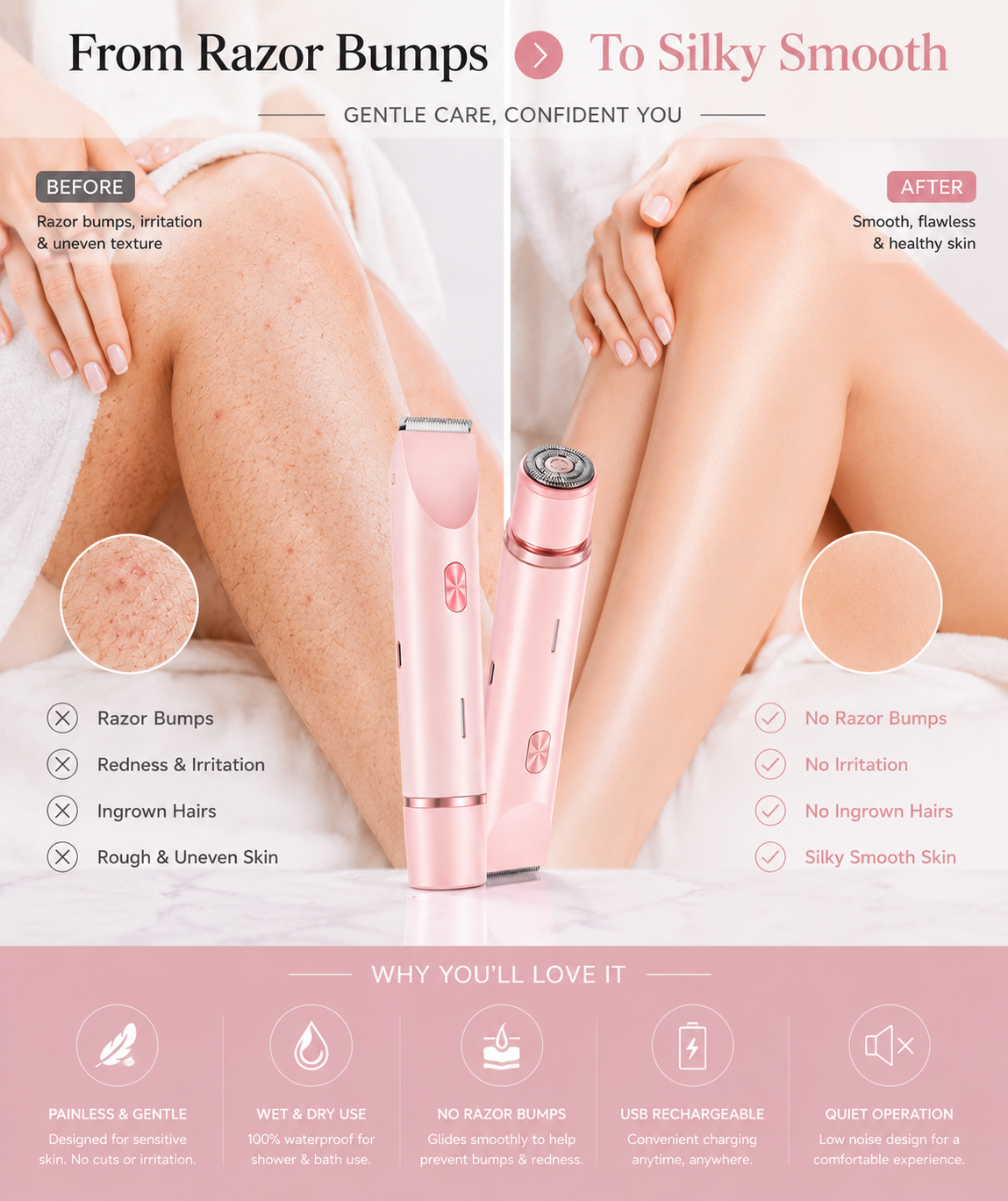 SilkGlide? 2-In-1 Electric Shaver | Smooth & Painless Hair