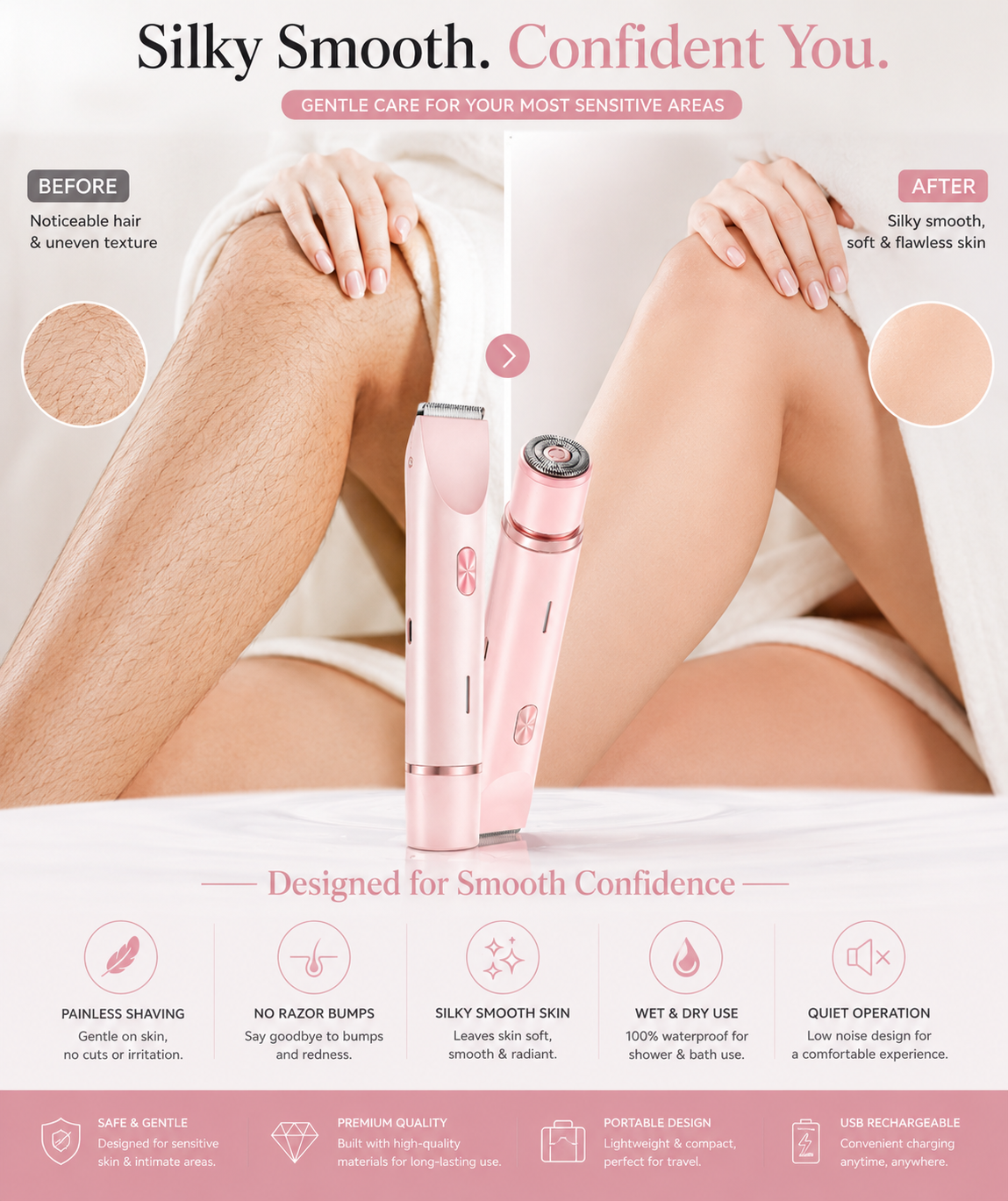 SilkGlide? 2-In-1 Electric Shaver | Smooth & Painless Hair