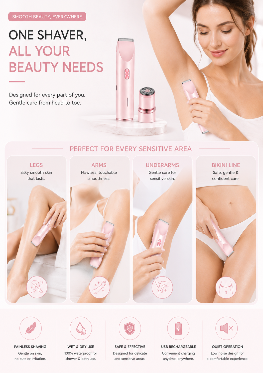 SilkGlide? 2-In-1 Electric Shaver | Smooth & Painless Hair