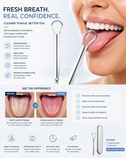 Stainless Steel Tongue Scraper – Fresh Breath & Cleaner Tongue Care