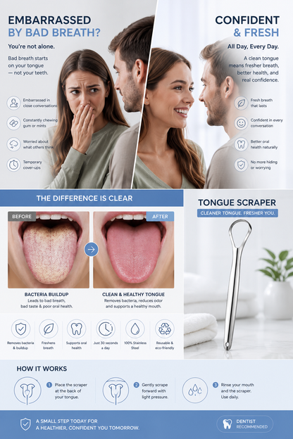 Stainless Steel Tongue Scraper – Fresh Breath & Cleaner Tongue Care