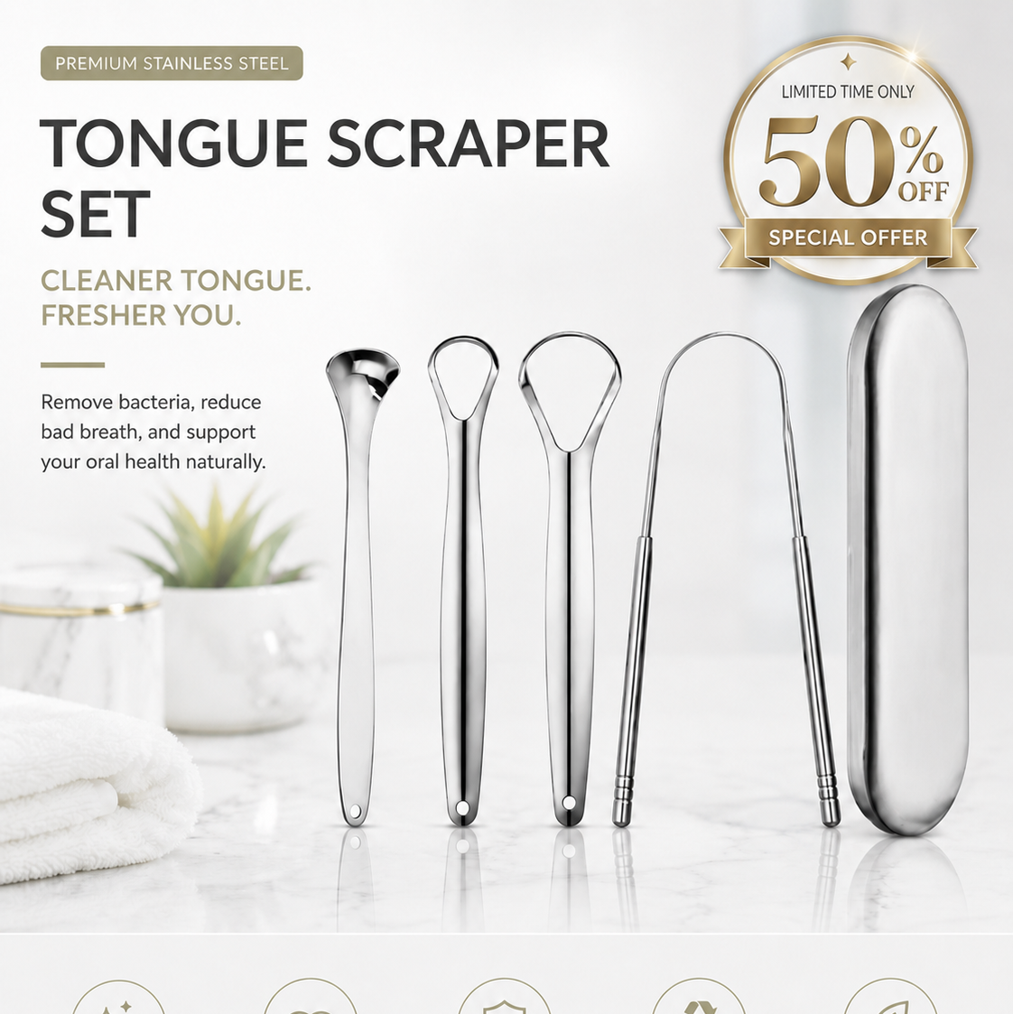 Stainless Steel Tongue Scraper – Fresh Breath & Cleaner Tongue Care