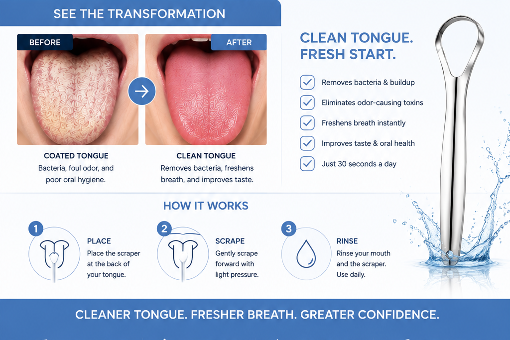 Stainless Steel Tongue Scraper – Fresh Breath & Cleaner Tongue Care