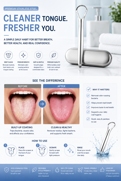 Stainless Steel Tongue Scraper – Fresh Breath & Cleaner Tongue Care